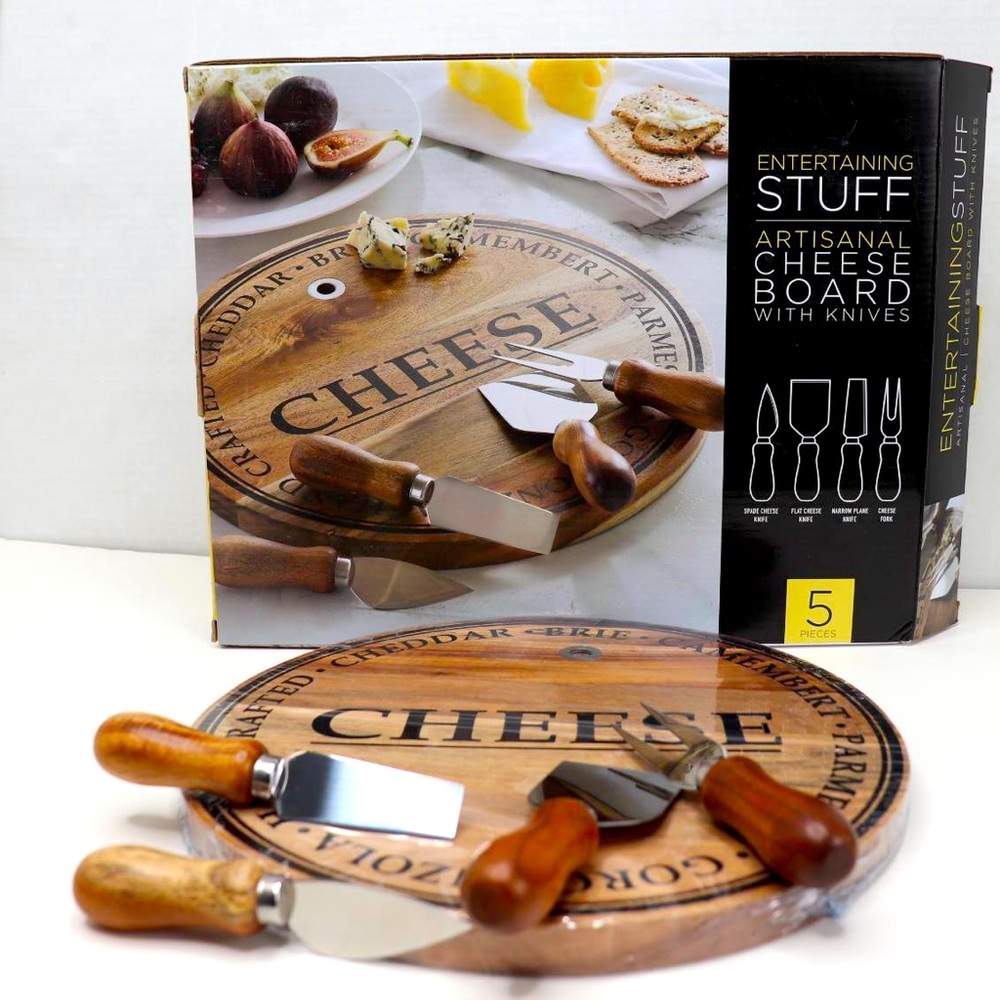 Artisanal Cheese Board With Knives 5 Pieces Arcadia Wood